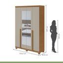 Ver imagem 5 de Kit 2 Peças com Guarda Roupa 4 Portas com Espelho Pés e Cômoda Alonzo e da Vinci Amêndoa Clean/Off White