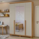Ver imagem 2 de Kit 2 Peças com Guarda Roupa 4 Portas com Espelho Pés e Cômoda Alonzo e da Vinci Amêndoa Clean/Off White