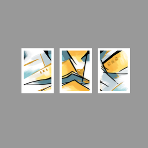 Tríptico - Quadros Decorativos Abstratos Linhas Grande:Branco