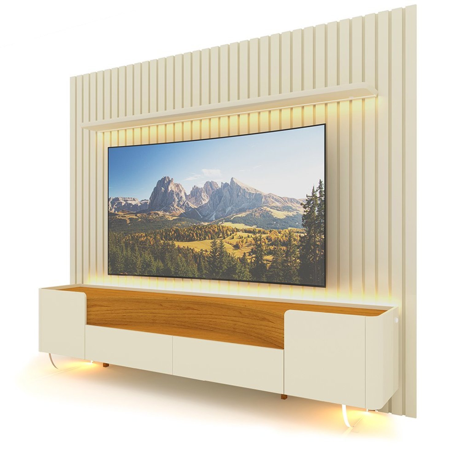 Rack com Painel Ripado para Tv até 85 Polegadas Led Pés Vidro Nobre/infinity 230cm - 6