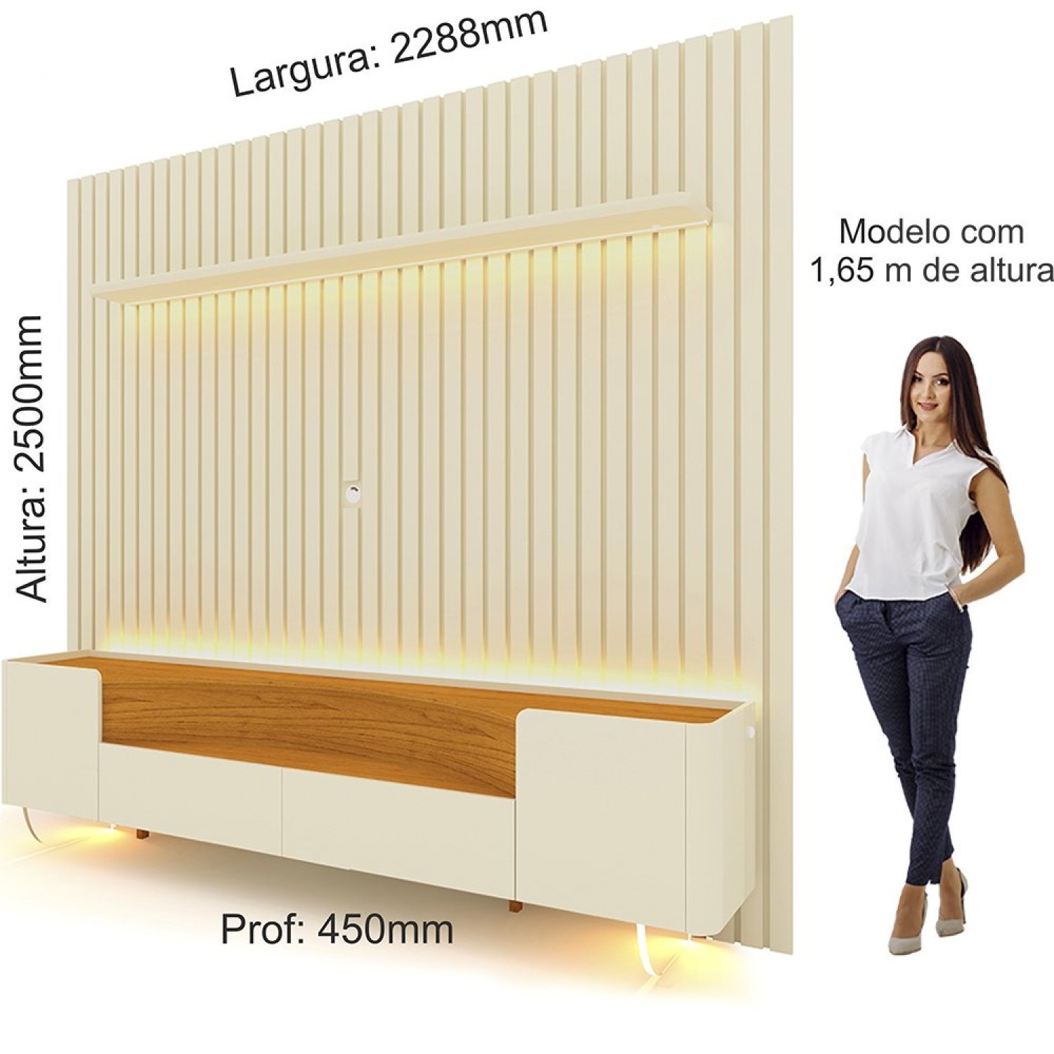 Rack com Painel Ripado para Tv até 85 Polegadas Led Pés Vidro Nobre/infinity 230cm - 4