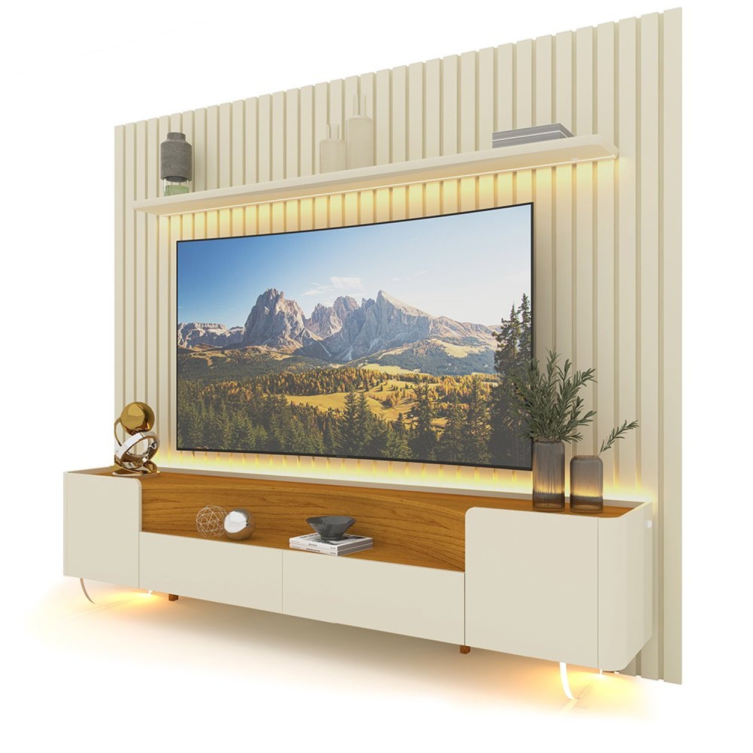 Rack com Painel Ripado para Tv até 85 Polegadas Led Pés Vidro Nobre/infinity 230cm - 7