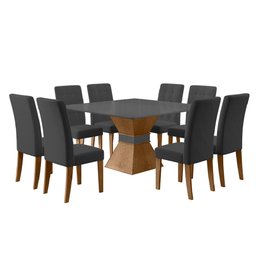 Conjunto de Mesa Sala de Jantar Mônaco com 8 Cadeiras Carvalho/Cinza Quadrada 1,36m Dobuê - 2 Conjunto de Mesa Sala de Jantar Mônaco com 8 Cadeiras Carvalho/Cinza Quadrada 1,36m Dobuê - 2