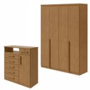 Ver imagem 1 de Conjunto Quarto Guarda-Roupa 4 Portas e Cômoda 6 Gavetas MDF Alonzo da Vinci Amêndoa Clean