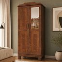 Ver imagem 4 de Guarda Roupa Solteiro com Espelho 2 Portas Aplique Madeira Maciça Lorie F06 Castanho - Lyam Decor