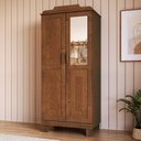 Ver imagem 1 de Guarda Roupa Solteiro com Espelho 2 Portas Aplique Madeira Maciça Lorie F06 Castanho - Lyam Decor