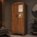 Ver imagem 3 de Guarda Roupa Solteiro com Espelho 2 Portas Aplique Madeira Maciça Lorie F06 Castanho - Lyam Decor