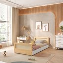 Ver imagem 1 de Cama Infantil Solteiro Montessoriana Lift em Madeira Maciça com Rattan Casatema MadeiraOriginals Bege/Branco/Marrom