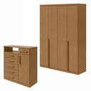 Ver imagem 1 de Conjunto Quarto Guarda-Roupa 4 Portas e Cômoda 6 Gavetas com Nicho MDF Alonzo da Vinci Amêndoa Clean