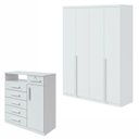 Ver imagem 1 de Conjunto Quarto Guarda-Roupa 4 Portas e Cômoda 6 Gavetas com Nicho MDF Alonzo da Vinci Branco