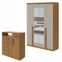 Ver imagem 1 de Kit 2 Peças Guarda Roupa 4 Portas com Espelho e Cômoda com Nicho Alonzo e da Vinci Amêndoa Clean/Off White
