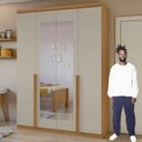 Ver imagem 6 de Kit 2 Peças Guarda Roupa 4 Portas com Espelho e Cômoda com Nicho Alonzo e da Vinci Amêndoa Clean/Off White