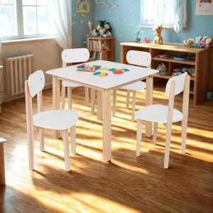 Conjunto Infantil Mesa/cadeira Modelo Colorê Madeira Pinus:branco