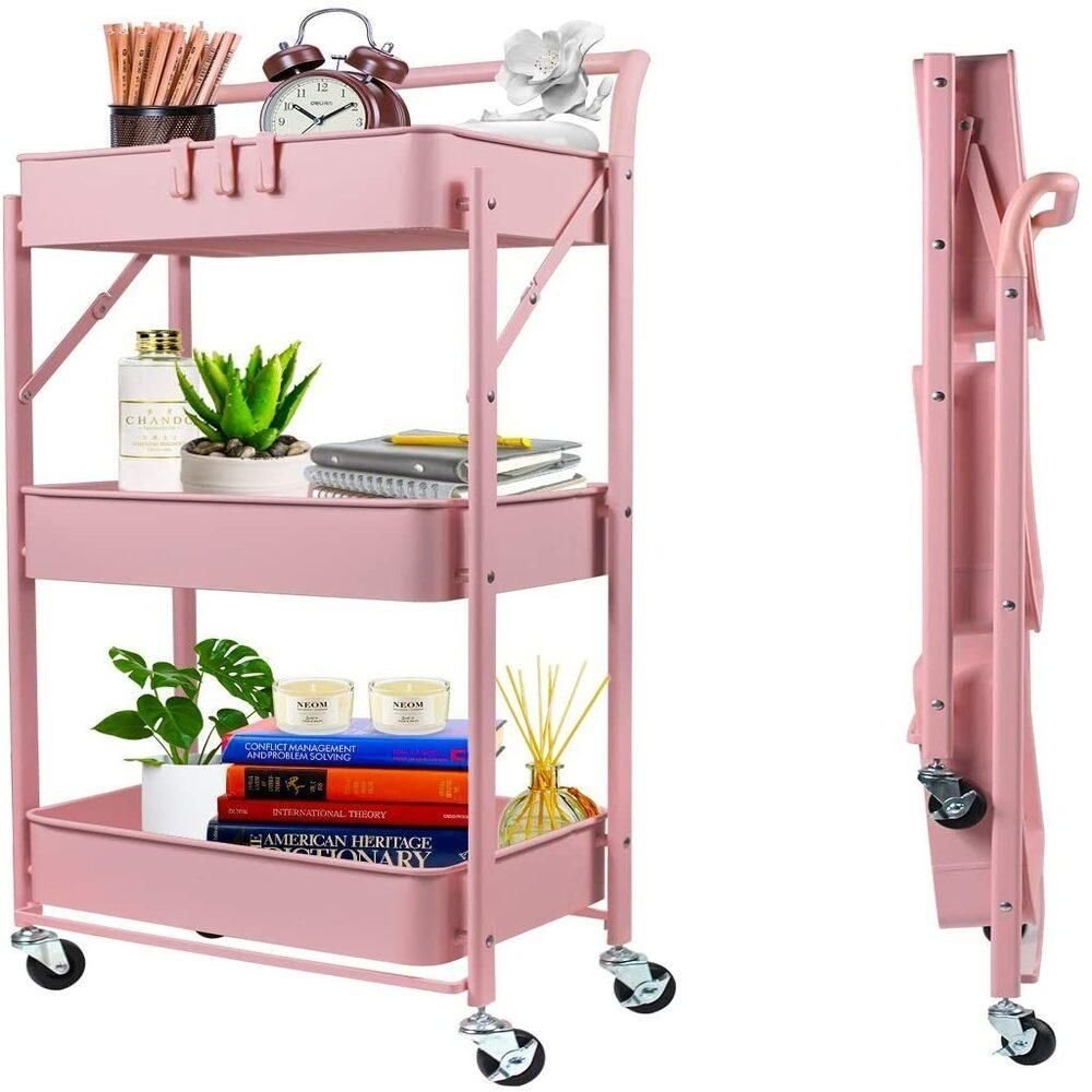 Carrinho Organizadores Aço Rosa 3 Prateleiras Manicure - 1