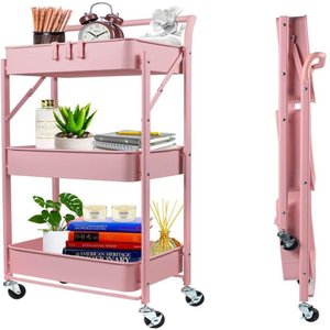 Carrinho Organizadores Aço Rosa 3 Prateleiras Manicure