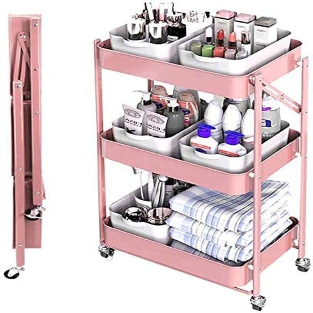 Carrinho Organizadores Aço Rosa 3 Prateleiras Manicure - 4