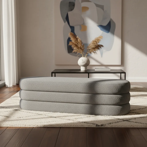 Banco Recamier Baú Organico Cookie 193 Cm Boucle - Zahav':cinza/estofado em Tecido Boucle