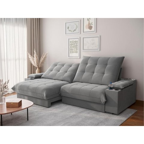 Sofá Thor 2,50cm com Super Pillow e Molas Ensacadas Veludocristal- Netsofas - Cinza