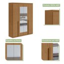 Ver imagem 3 de Kit 2 Peças com Guarda Roupa 4 Portas com Espelho e Cômoda com Nicho Alonzo e da Vinci Marrom Amêndoa Clean