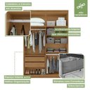 Ver imagem 4 de Kit 2 Peças com Guarda Roupa 4 Portas com Espelho e Cômoda com Nicho Alonzo e da Vinci Marrom Amêndoa Clean
