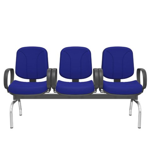 Longarina Riade Diretor 3 Lugares com Braços Corsa Assento e Encosto Cor Azul Base Metal Cromado e