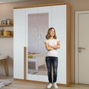 Ver mais imagens de Kit 2 Peças com Guarda Roupa 4 Portas com Espelho e Cômoda com Nicho Alonzo e da Vinci Amêndoa Clean/Branco