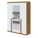 Ver imagem 4 de Kit 2 Peças com Guarda Roupa 4 Portas com Espelho e Cômoda com Nicho Alonzo e da Vinci Amêndoa Clean/Branco