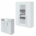 Ver imagem 1 de Kit 2 Peças com Guarda Roupa 4 Portas com Espelho e Cômoda com Nicho Alonzo e da Vinci Branco