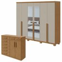 Ver imagem 1 de Kit 2 Peças com Guarda Roupa 2 Portas Pés e Cômoda Alonzo e Toronto Marrom Amêndoa Clean/Off White