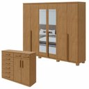 Ver imagem 1 de Conjunto de Guarda-Roupa Casal com Espelho e Pés e Cômoda Alonzo e Toronto Marrom Amêndoa Clean