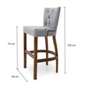 Ver imagem 3 de Banqueta Alta em Madeira Maciça 102cm Altura - Assento Estofado Capitonê - Linho Cinza