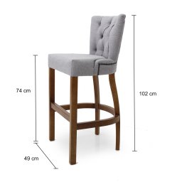 Banqueta Alta em Madeira Maciça 102cm Altura - Assento Estofado Capitonê - Linho Cinza - 3