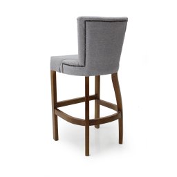 Banqueta Alta em Madeira Maciça 102cm Altura - Assento Estofado Capitonê - Linho Cinza - 2