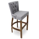 Ver imagem 1 de Banqueta Alta em Madeira Maciça 102cm Altura - Assento Estofado Capitonê - Linho Cinza