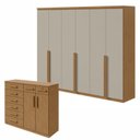 Ver imagem 1 de Conjunto de Guarda-Roupa Casal e Cômoda 2 Portas 8 Gavetas Alonzo e Toronto Marrom Amêndoa Clean/Off White