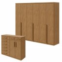 Ver imagem 1 de Conjunto de Guarda-Roupa Casal e Cômoda 2 Portas 8 Gavetas Toronto Marrom Amêndoa Clean