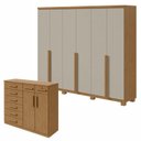 Ver imagem 1 de Conjunto Quarto Guarda-Roupa 2 Portas e Cômoda 8 Gavetas MDF Alonzo Toronto Amêndoa Clean/Off White