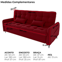 Ver imagem 4 de Sofa Cama 2 Lugares 200cm Pillar Veludo E404 Vermelho Milani Store