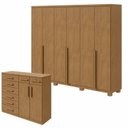 Ver imagem 1 de Conjunto Quarto Guarda-Roupa 2 Portas e Cômoda 8 Gavetas MDF Alonzo Toronto Marrom Amêndoa Clean