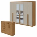 Ver imagem 1 de Kit 2 Peças com Guarda Roupa 2 Portas e Cômoda Alonzo e Toronto Marrom Amêndoa Clean/Off White