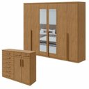 Ver imagem 1 de Kit 2 Peças com Guarda Roupa 6 Portas com Espelho e Cômoda Alonzo e Toronto Marrom Amêndoa Clean