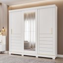 Ver imagem 1 de Guarda-Roupa Casal 235cm 3 Portas de Correr com Espelho e Pés 100% MDF Boston Espresso Móveis Branco
