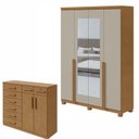 Ver imagem 1 de Conjunto Quarto Closet 4 Portas Espelho e Cômoda 8 Gavetas MDF Alonzo Toronto Amêndoa Clean/Off White