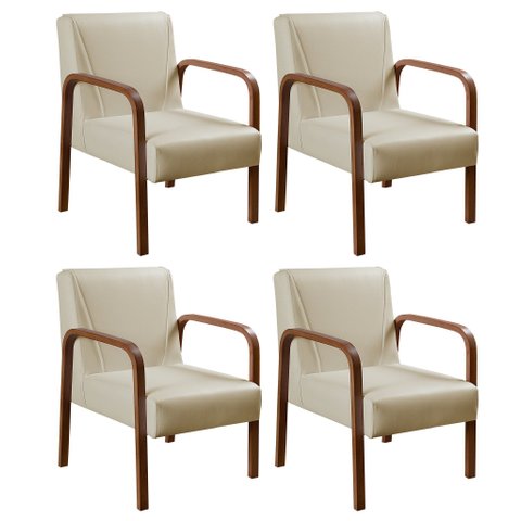 Kit 4 Poltronas Anita Conjunto Cadeiras Moderna Braço Madeira Bege 370