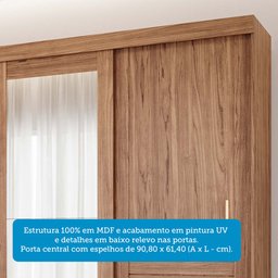 Guarda-Roupa Casal 235cm 3 Portas de Correr com Espelho e Pés 100% MDF Boston Espresso Móveis - 12