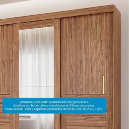 Guarda-Roupa Casal 235cm 3 Portas de Correr com Espelho e Pés 100% MDF Boston Espresso Móveis - 6