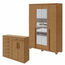 Ver imagem 1 de Conjunto Quarto Guarda-Roupa 4 Portas Espelho e Cômoda 8 Gavetas MDF Alonzo Toronto Amêndoa Clean