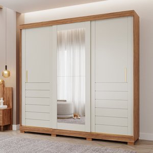 Guarda-roupa Casal 235cm 3 Portas de Correr com Espelho e Pés 100% Mdf Boston Espresso Móveis