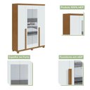 Ver imagem 4 de Conjunto Quarto Guarda-Roupa 4 Portas Espelho e Cômoda 8 Gavetas MDF Alonzo Marrom Amêndoa Clean/Branco