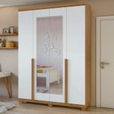 Ver imagem 2 de Conjunto Quarto Guarda-Roupa 4 Portas Espelho e Cômoda 8 Gavetas MDF Alonzo Marrom Amêndoa Clean/Branco